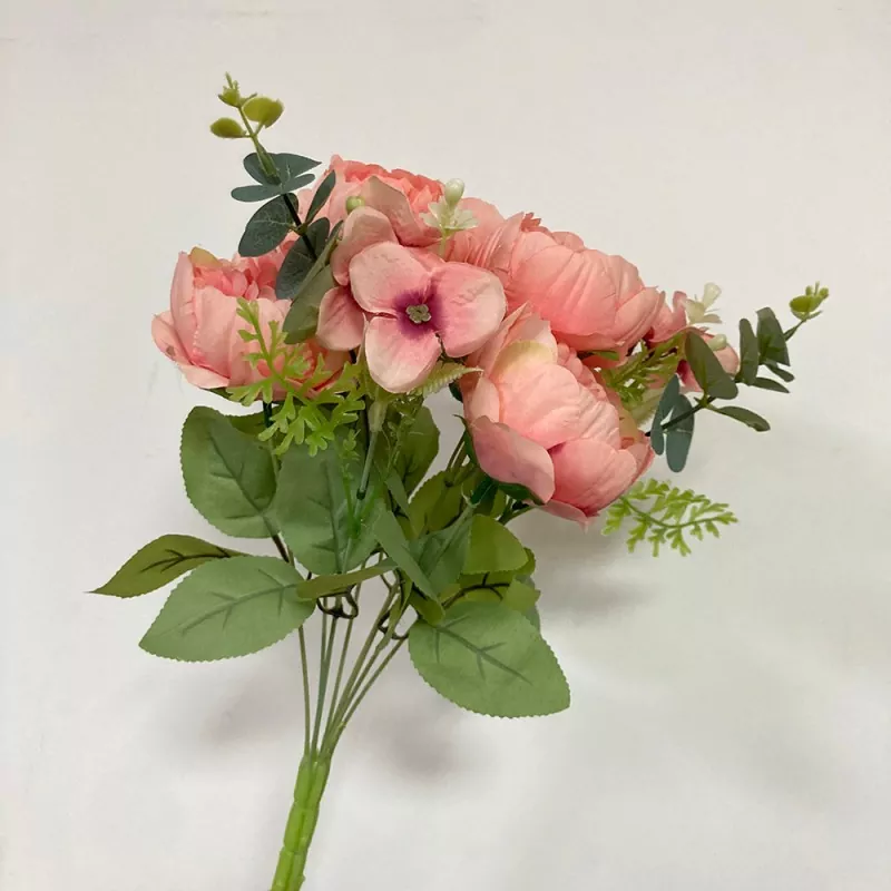 9 forks fake peony bouquet in pink color