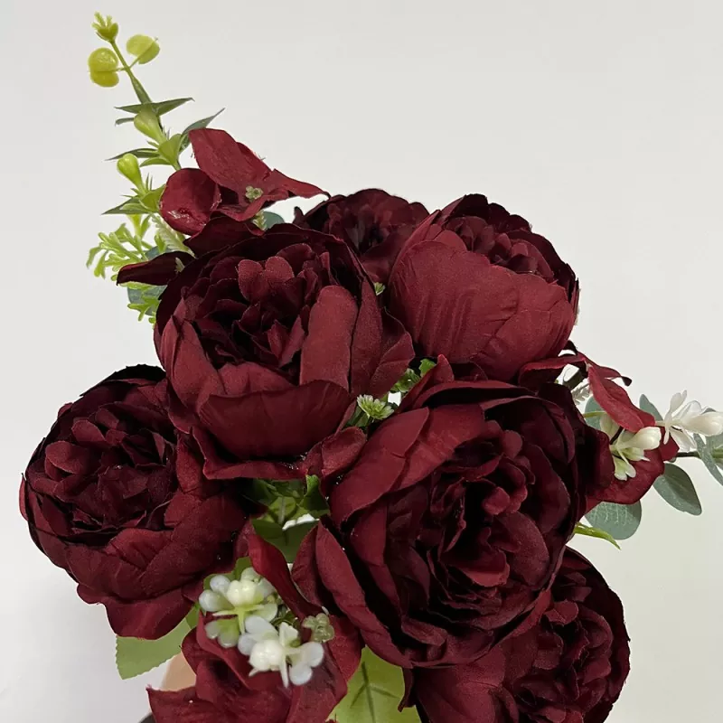 plastic and silk peony flowers detail